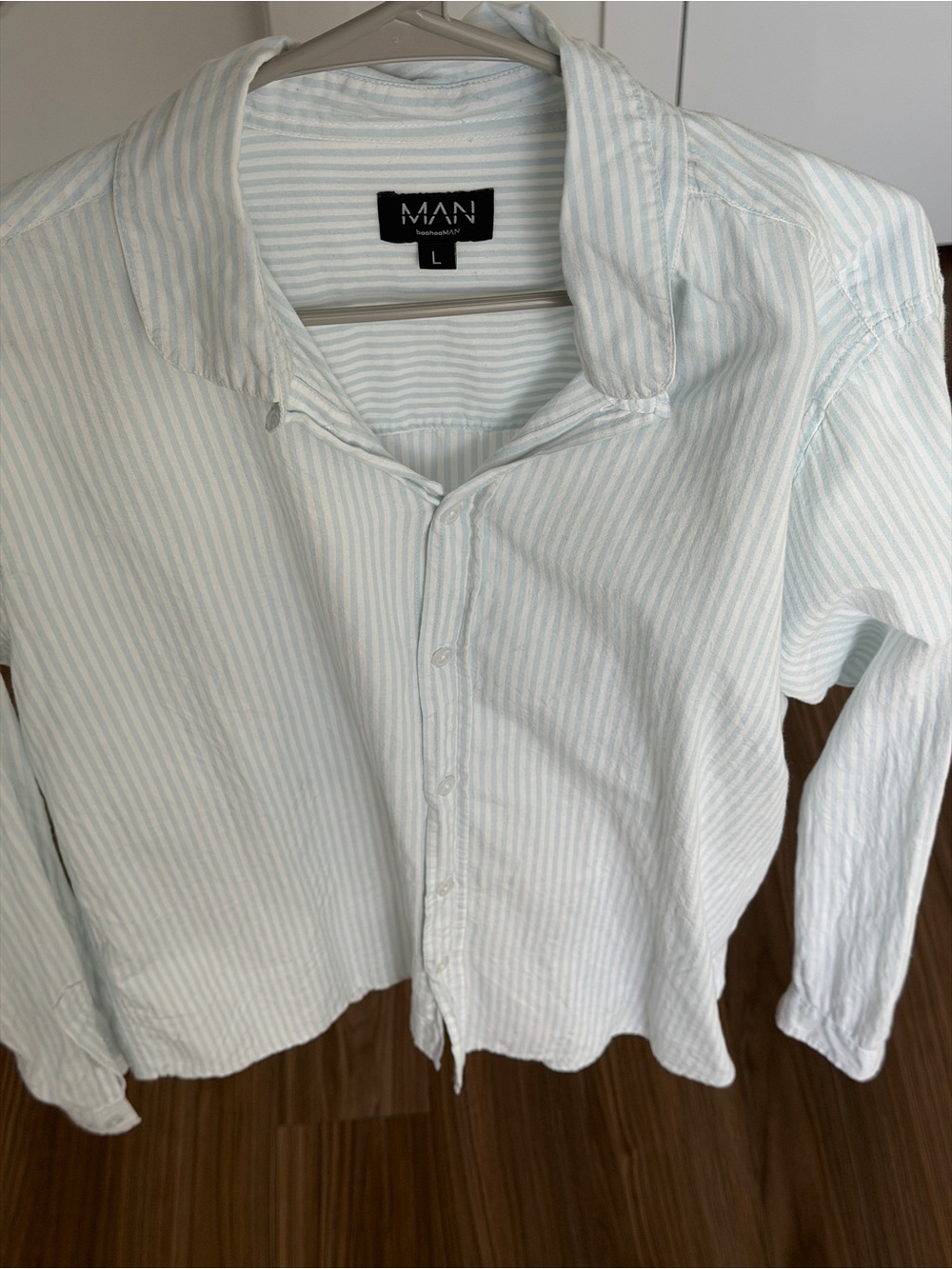 MAN Light Blue & White Striped Button-Down Shirt - Large